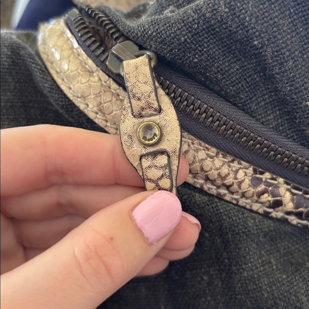 Vintage THEORY denim/canvas genuine snake skin slouchy shoulder bag - Picture 9 of 9